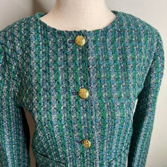 J.Crew Womens $228 Tweed Lady Jacket Blue Green Size 8 BS926 - Picture 4 of 11